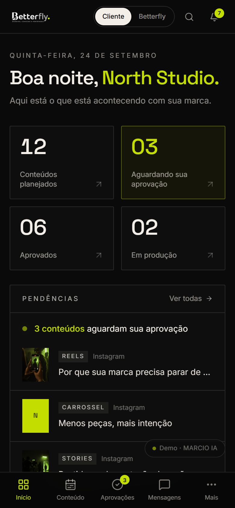 Betterfly: portal do cliente no celular, projeto de Márcio Felipe