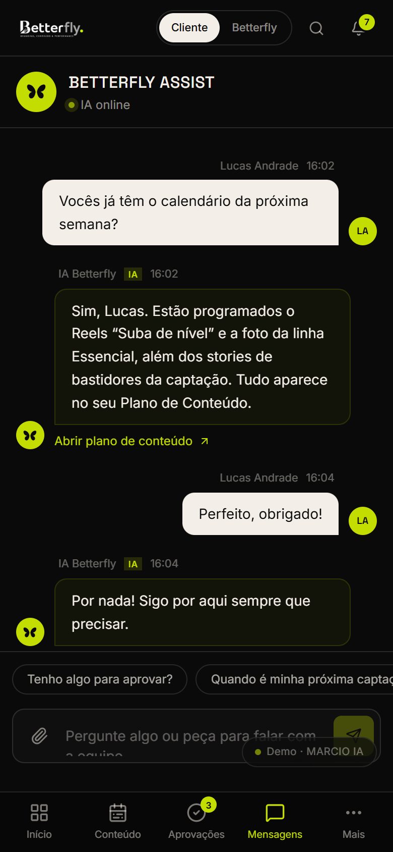 Betterfly: mensagens no celular, projeto de Márcio Felipe