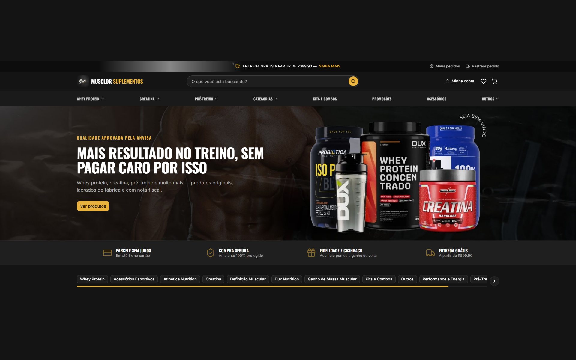 Página inicial da loja Musclor Suplementos
