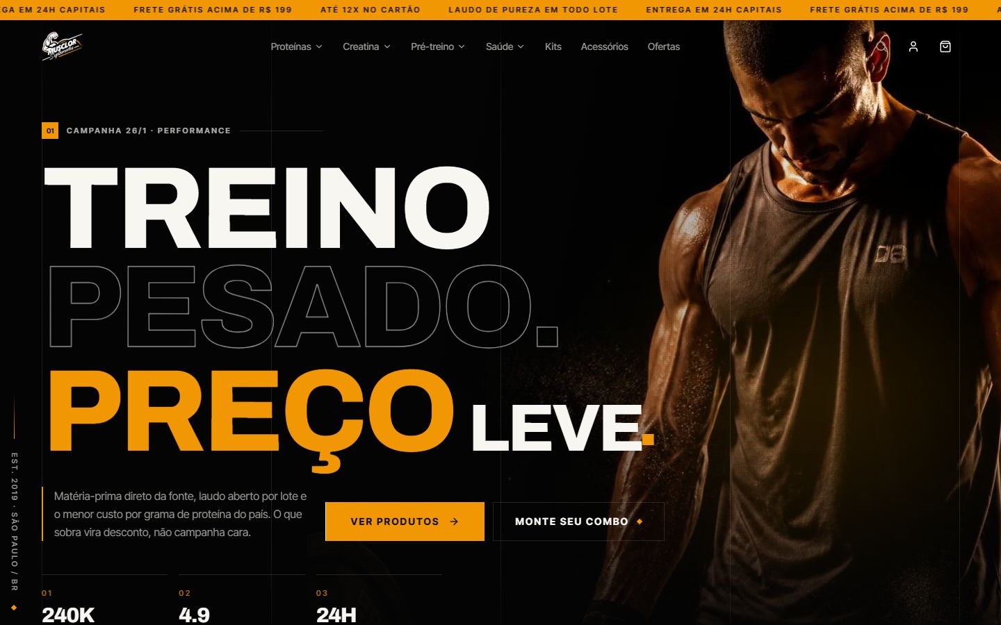 Musclor Suplementos: loja no computador, projeto de Márcio Felipe