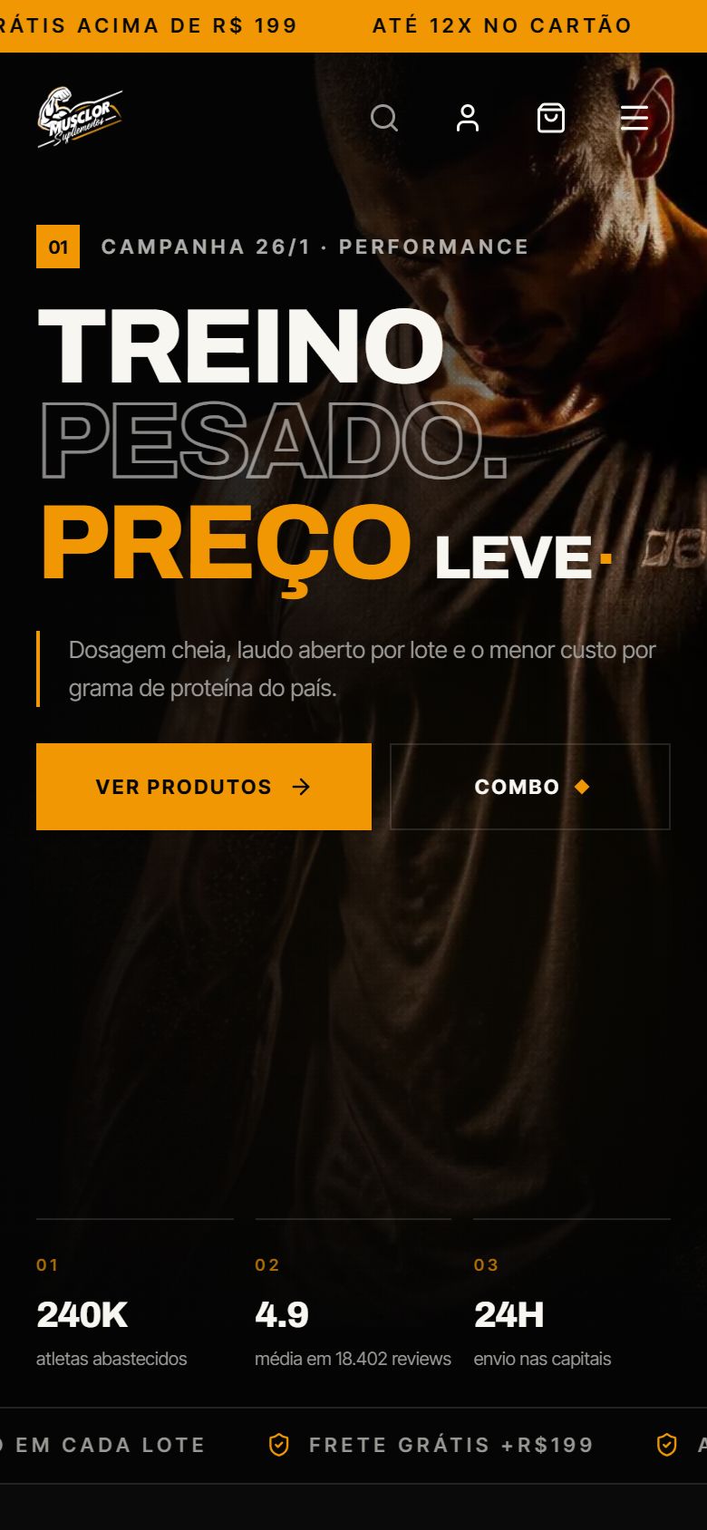 Musclor Suplementos: loja no celular, projeto de Márcio Felipe