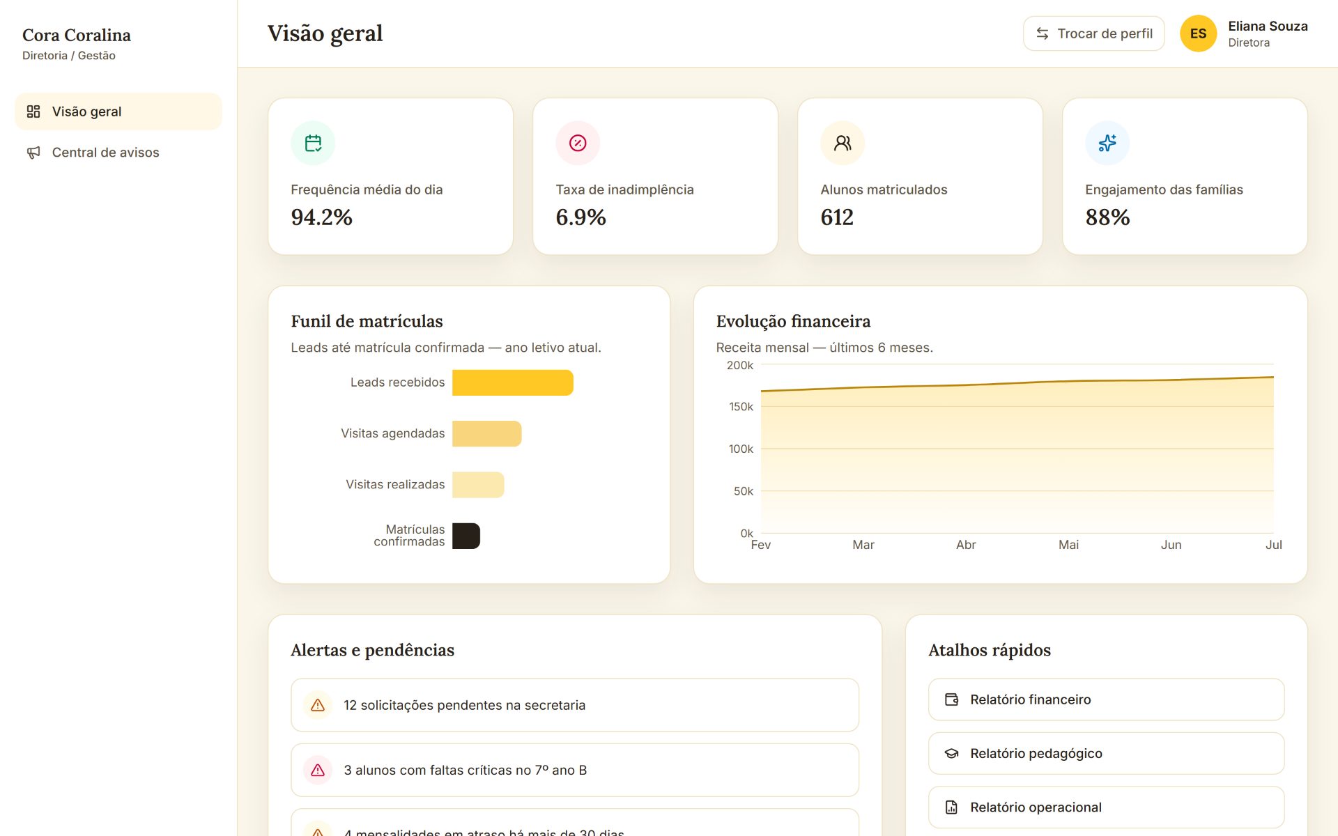Portal do colégio na área da diretoria