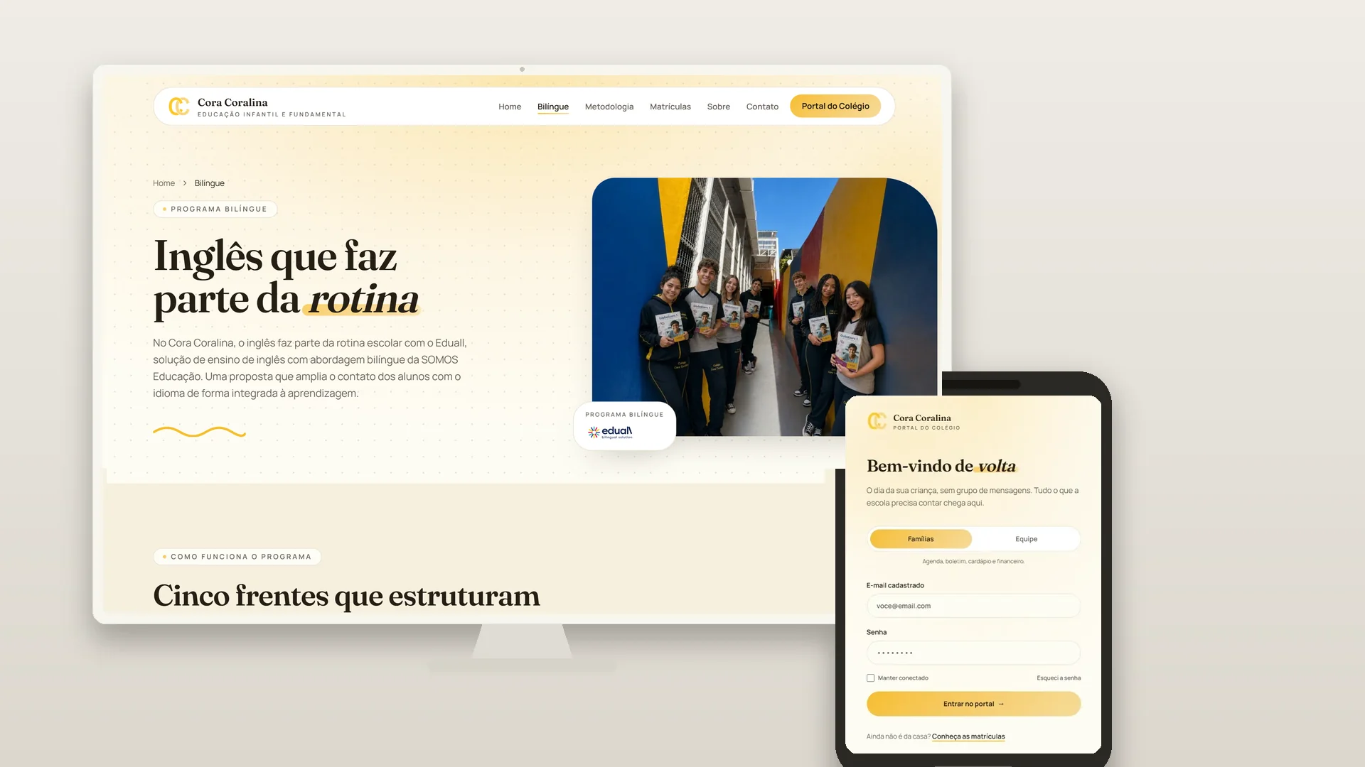 Página do programa bilíngue no site do Colégio Cora Coralina