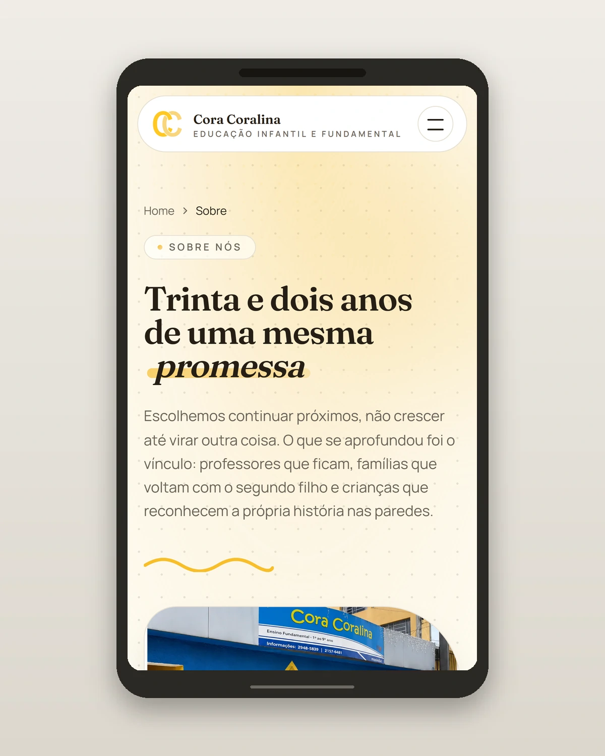 Página sobre o colégio no site do Colégio Cora Coralina