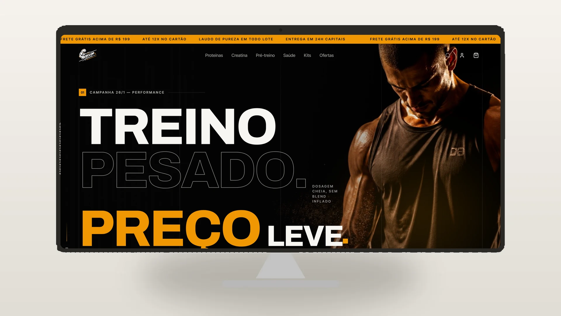Página inicial do site da Musclor Suplementos