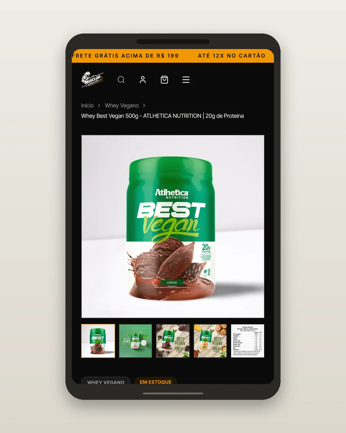 Página de produto no site da Musclor Suplementos