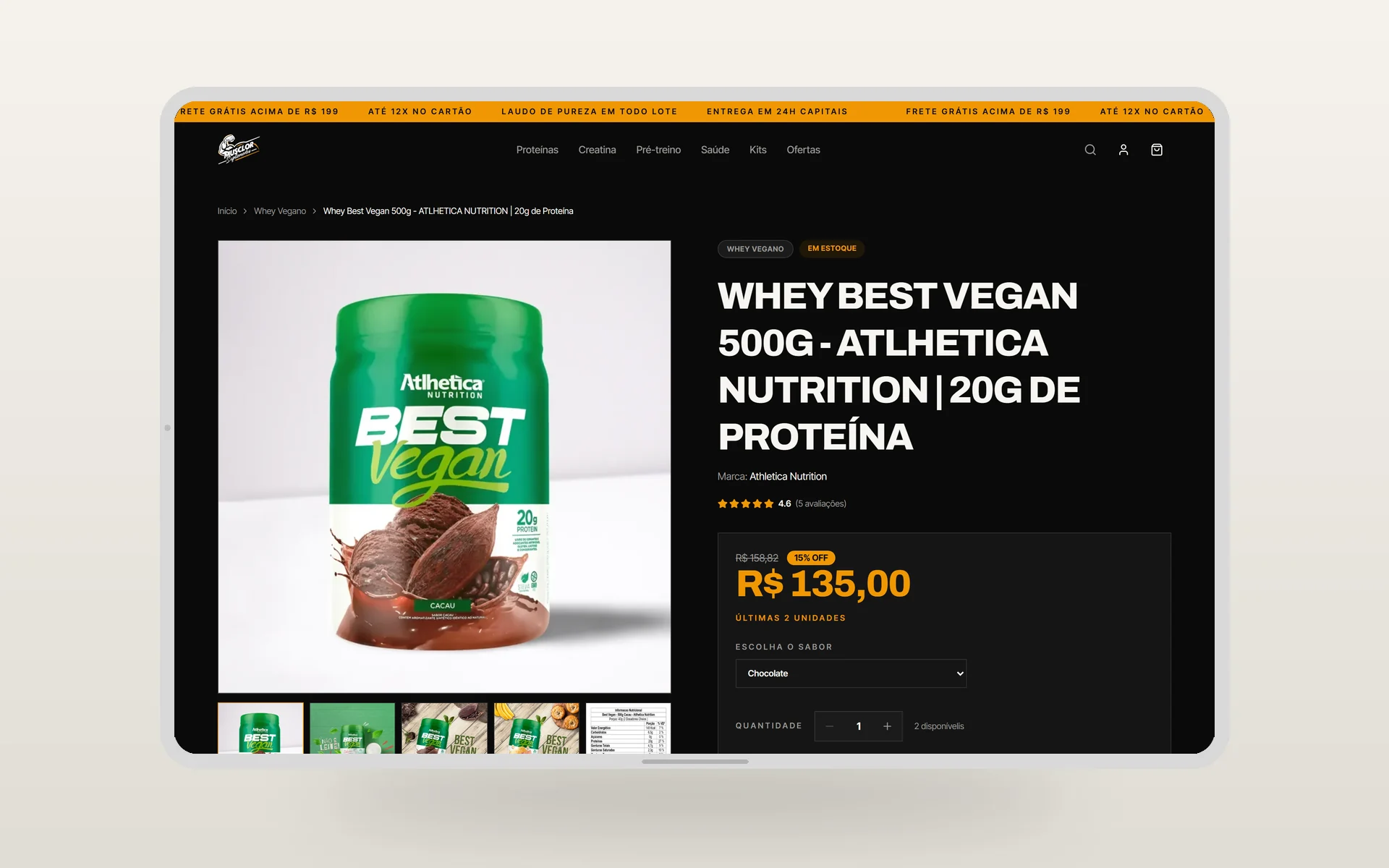 Página de produto com descrição completa no site da Musclor Suplementos